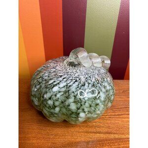 Hand blown art glass green swirl stem pumpkin fall autumn Halloween decoration